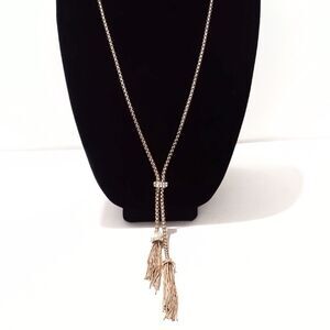 Rhinestone Accented Gold Tone Tassel Style Statement Necklace *